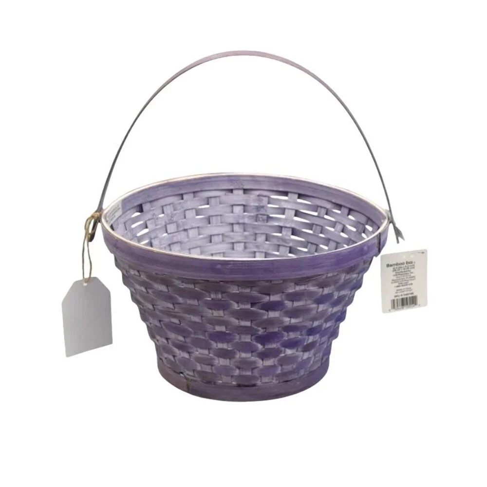 Purple Bamboo Woven Basket With Handle